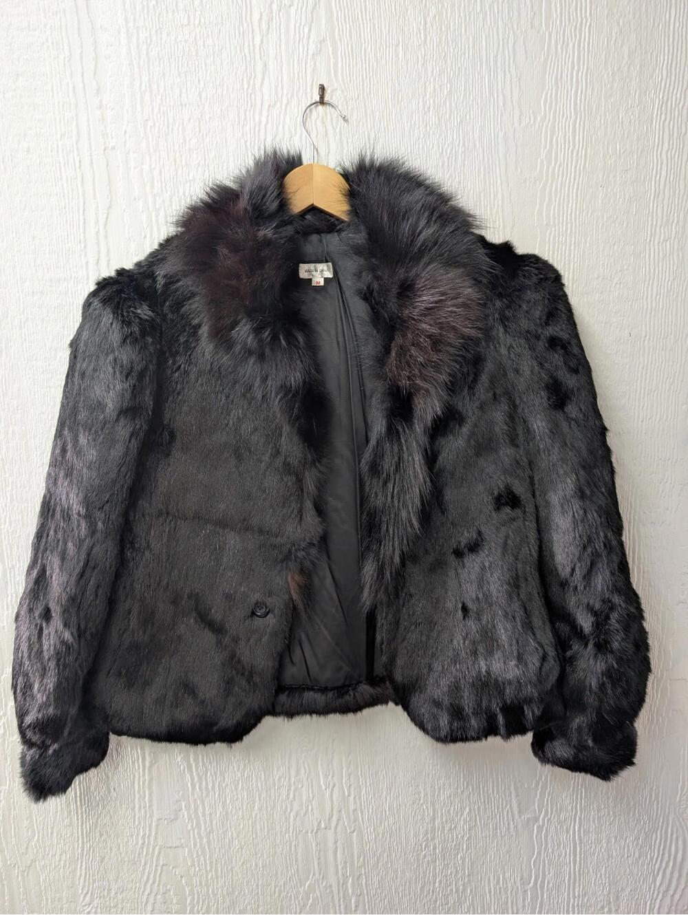 Vintage Black Rabbit Fur Coat Jacket‎ Mobwife Old Money Glam Size Medium